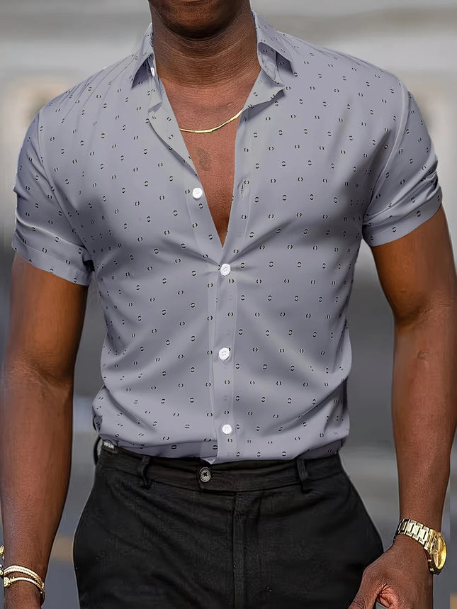 Summer Men's Short-Sleeve Shirt, Polka Dot Print, Wrinkle-Resistant, Business Casual Shirt, Ice Silk, Versatile and Popular Top