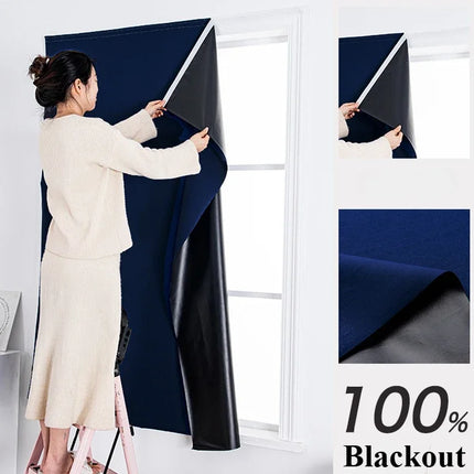 Easy Installation Adhesive 100% Blackout Curtains for Living Room Short Curtains Bedroom Kitchen Partitions Soundproofing