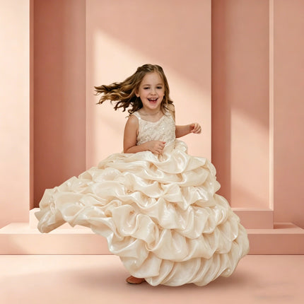 Pink Sequin Multi-layer Pleated Dress Flower Girl Dress Customized Ball Drss Children's Birthday Party First Communion Dress