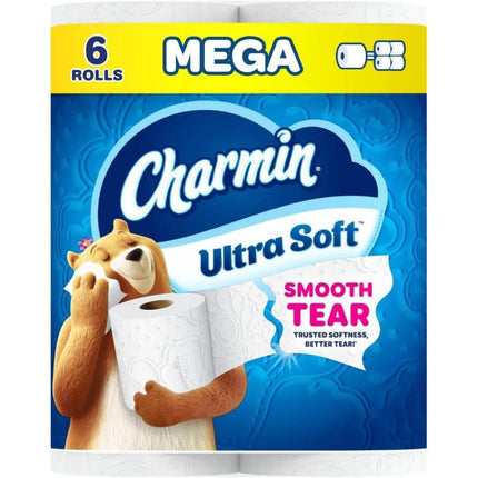 Ultra Soft Toilet Paper, 6 Mega Rolls = 24 Regular Rolls, Bulk Bath Tissue, 2-Ply, Septic Safe, Unscented, Strong & Absorbent, Long Lasting, Family Size