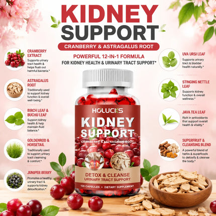 Kidney Capsules, with Cranberry & Astragalus, Support Bladder Health, Promote Detox & Cleanse, Immune for Urinary Tract Wellness