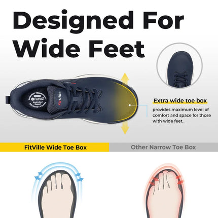 FitVille Wide Toe Box Men'S Golf Shoes Waterproof, Professional No-Slip Spiked Sport Shoe With Arch Support For Wide Feet