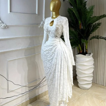 CM.YAYA Women O-neck Ribbon Ruched Long Sleeve Bodycon Maxi Long Dress 2026 Summer Sexy Birthday Party Vacation Trendy Dresses