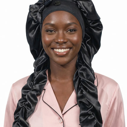 Heatless Curl Satin Bonnet for Sleeping, No Slip Sleep Bonnet with Long Curling Ribbons for Braids & Long Hair