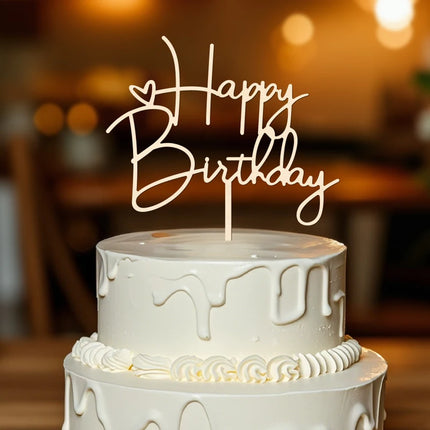 NUBECOM Happy Birthday Cake Topper Birthday Cake Decoration With Lettering & Heart Accents Happy Cake Toppers for Birthdays