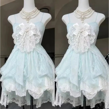 Japanese Style Sweet Lace Bow Kawaii Lolita Dress Women Vintage Ruffles Cake Dresses Harajuku Y2k Slim Bandage Dress 2026 Summer