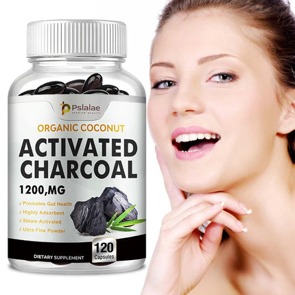Activated Charcoal Capsules 1200 Mg - Organic Coconut Shell, Helps Relieve Gas & Bloating, Detox & Bowel, Digestive Supplement