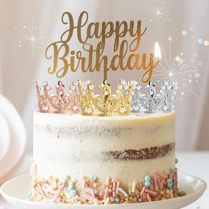 Mini Crown Cake Topper Crystal Headpiece Tiara Rhinestone Crown Cake Decoration for Wedding Birthday Baby Shower Party Favors