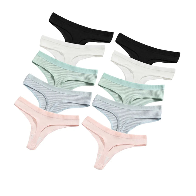 10Pcs/Set Cotton Underwear Women Low-Waist Thongs Sexy T-Back Stretchy Breathable Sports Panties Soft Sexy Lingerie M-XXL