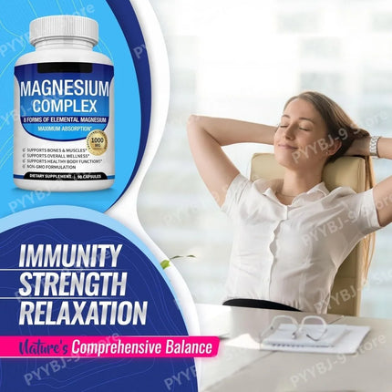 Full Spectrum Magnesium Blend 1000mg Featuring 8 Essential Types for Body Function Balance, Active Lifestyle Support 90 Capsules