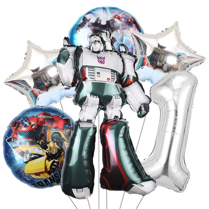 6pcs Transformation Optimus Prime Bumblebee Theme Aluminum Film Digital Balloon Boy Gift Birthday Party Decorations Baby Shower