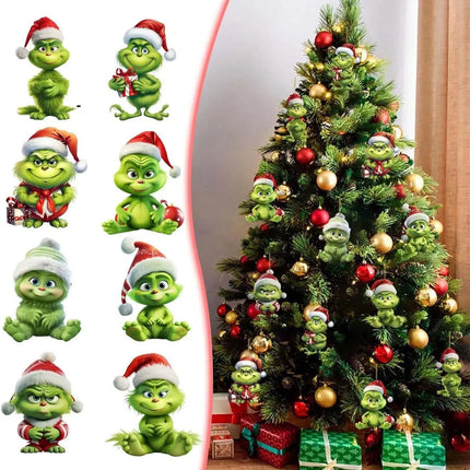 12pcs Whimsical Green Christmas Tree Ornaments - Acrylic Wooden Hanging Decorations For Holiday & Thanksgiving Home Decor