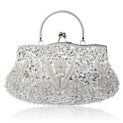 Women's Retro Small Totes Evening Bags Beaded Embroidered Ladies Clutch Purse Shoulder Chain Wedding Party Handbags Bags Purses