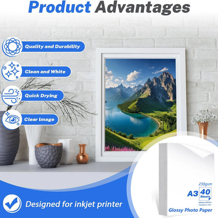 A3 Photo Paper, Waterproof Glossy for Photo Paper，Waterproof Embossed Card Paper Inkjet Photo Paper