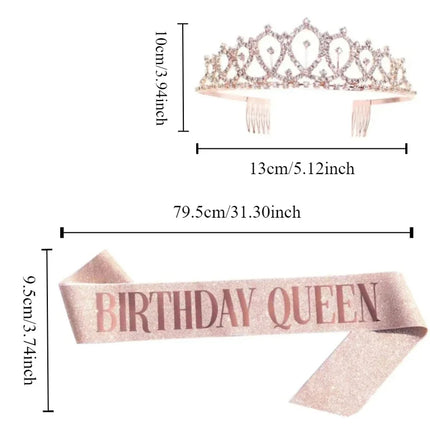 Bling Rhinestone Crystal Crown Birthday Anniversary Decoration Happy Birthday Queen Satin Sash Party Supplies