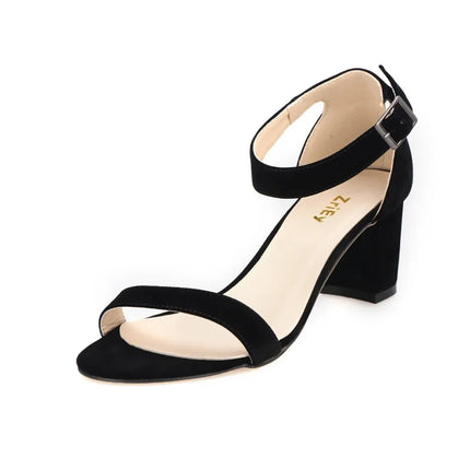 Women Sandals Ankle Strap Suede 5cm High Heels Open Toe Sandals Sexy Low-heeled Ladies Cause Party Pumps Party Wedding Shoes