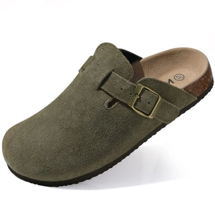 Litfun Suede Cork Clogs For Women Men Genuine Summer Clogs with Arch Support Cork Leather House Mules Shoes Thick Beach Sandals