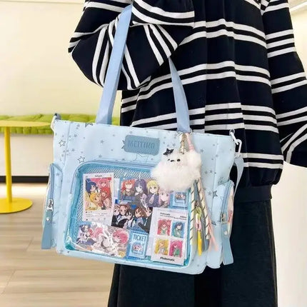 New Y2K Cute Japanese Ita Shoulder Bag Lolita Girls Transparent Tote Bag Large Capacity Crossbody Casual Bag DIY Display Handbag