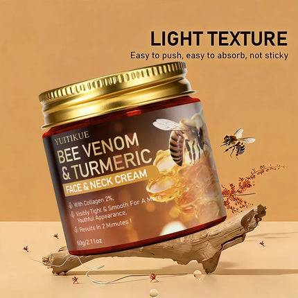 YUITIKUE Bee Venom & Turmeric Face Neck Cream 60g with Collagen 2% for Tight, Smooth & Youthful Skin