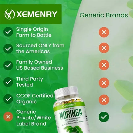 Organic Moringa Capsules - Immune System&Energy Booster - Vegetarian Supplements for Healthy Capsules