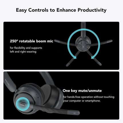 Nuroum Bluetooth 5.3 Over‑Ear Wireless Headset ENC Noise Cancelling Microphone USB Dongle Independent Mute Button Multi‑Point Connection Business Headphones for Call Center Work From Home PC Laptop Desktop Mac Zoom Micros