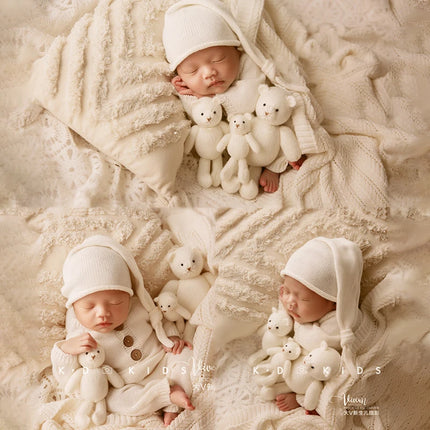 Newborn Photography Clothes 2 Pieces Set Baby Romper Hat Infant Photo Shoot Props Bear Doll Newborn Photography Accessories