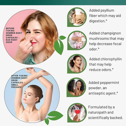 Advanced Body Deodorizing Supplement, with Organic Peppermint Leaf, for Reduces Strong Sweat Odor, Promotes Freshness All Day