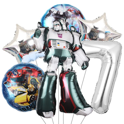 6pcs Transformation Optimus Prime Bumblebee Theme Aluminum Film Digital Balloon Boy Gift Birthday Party Decorations Baby Shower