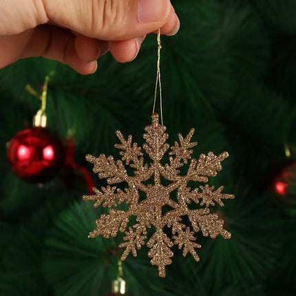 12Pcs 7.5cm Gold Powder Snowflake for Xmas Charming White Christmas Tree Decor Xmas Party Holiday Christmas Ornaments Home Decor