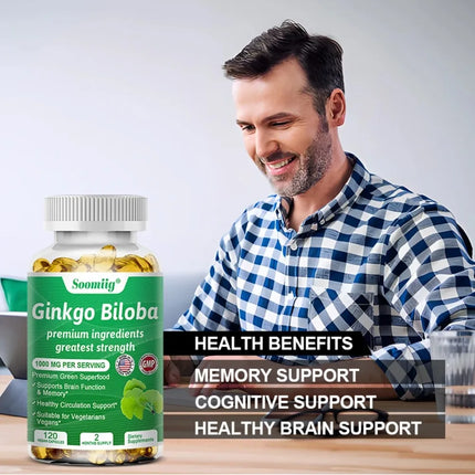 Ginkgo Biloba Capsules, Memory Support Supplement, Supports Brain Function and Mental Alertness, 120 Capsules