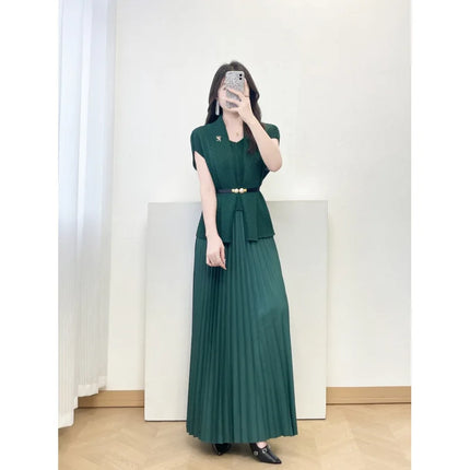 Miyake Pleated 2026 New Summer Pleated Dress Waist-Cinching Loose Pleated Skirt with Metal Decoration Plus Size Women's Clothing