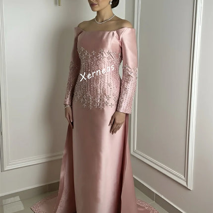 Customized Charmeuse Beading Off-the-shoulder Straight Long Dresses Bespoke Occasion Luxury Evening Dress Elegant Party Wedding