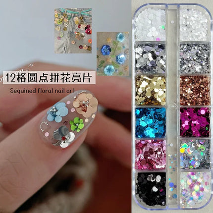 12 Grids Fluorescence Hexagon Nail Art Sequins Shiny Chameleon Iridescent Nail Glitter Powder Shimmery Flakes Nail Decoration