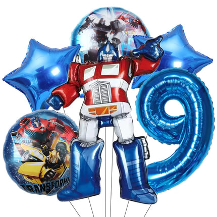 6pcs Transformation Optimus Prime Bumblebee Theme Aluminum Film Digital Balloon Boy Gift Birthday Party Decorations Baby Shower