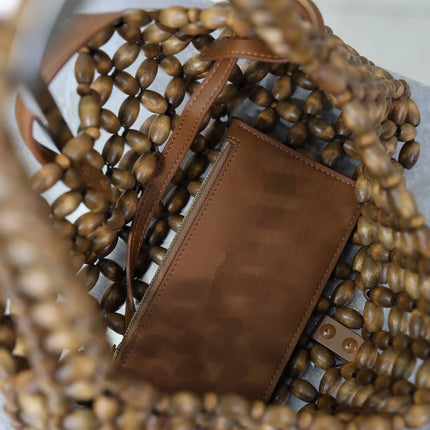 Summer New Women's Wooden Bead Hand Woven Bag Armpit Design Casual Versatile Beach Handbag for Stylish Beach Accessories