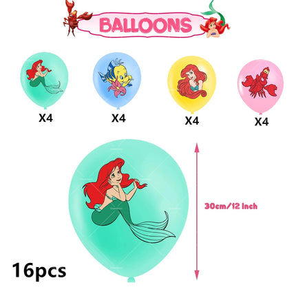 Mermaid Balloons The Little Princess Happy Birthday Banner Party Decoration Disposable Tableware Cake Topper Background Stickers
