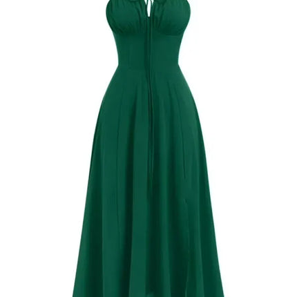 Y2K Summer Sweet Sleeveless Long Slit Lace Up Women Fashion Bandage Camisole Padded Boned Robe Elegant Party Vestidos Dresses