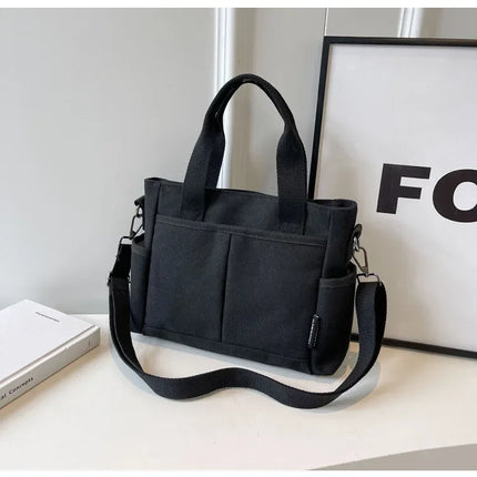 Multiple Pockets Women's Canvas Bag Tote Shoulder Bag Large Capacity Casual Handbag For Female