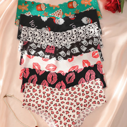7-Piece Set of Women's Halloween and Christmas Seamless, Comfortable, Elastic, Slim-Fit Triangle Panties Suitable for Daily Wear