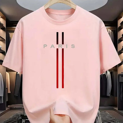 Men's new polyester fabric comfortable and breathable round neck T-shirt Paris letter printed pattern outdoor casual top