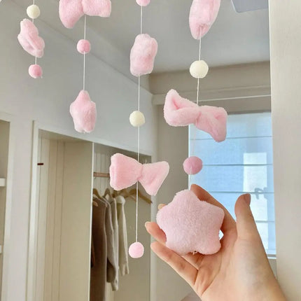Bow Heart Shaped Curtain Partition Romantic Pink Tassel Door Curtain Living Room Divider String Partition Window Valance Decor