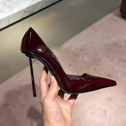Fashion Red Patent Leather High Heel Shoes Women Sexy Pointed Toe Dress Pumps Office Lady Shoes Black