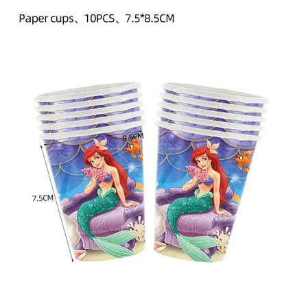 Mermaid Balloons The Little Princess Happy Birthday Banner Party Decoration Disposable Tableware Cake Topper Background Stickers