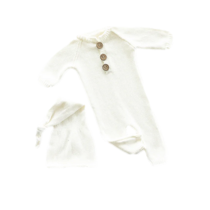 Newborn Photography Clothes 2 Pieces Set Baby Romper Hat Infant Photo Shoot Props Bear Doll Newborn Photography Accessories