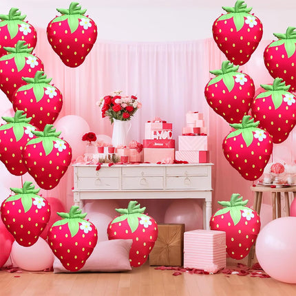 Strawberry Balloon Cute Sweet Foil Mylar Fruit Balloon Strawberry Themed Birthday Party Decoration Girls Kids Baby Shower Supply