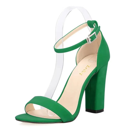 Women Sandals Pumps Open Toe Sexy Ankle Straps High Heels Summer Ladies Bridal Suede Thick Heel Office Party Dress Wedding Shoes