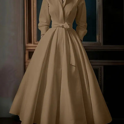 2025 ZANZEA Autumn Waisted A Line Party Dress Women Fashion Lapel Neck Long Sleeve Dresses Belted Robe Elegant Solid OL Sundress