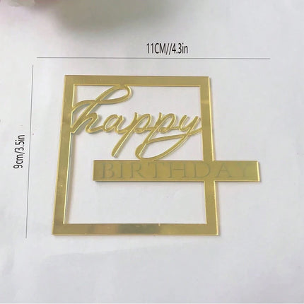 3pcs Happy Birthday Square Acrylic Cake Topper Gold Silver Rose Gold Birthday Party Baby Shower Cake Decoration Accessories