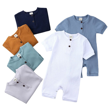 2026 Baby Boy Romper Girl Outfits Playsuit Summer Wear Cotton Infant Thin Jumpsuit Ribbed Clothes Knitted Stretch Toddler Onesie