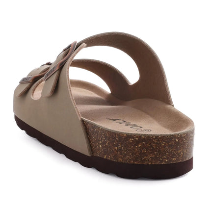 Shevalues Men Classic Leather Sandals Fashion Double Outdoor Beach Shoes Comfort Unisex Cork Footbed Slippers With Arch Support